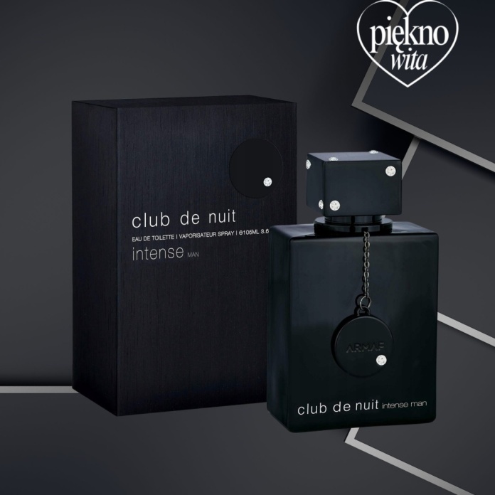 1. Armaf Club De Nuit Intense Man 105ml EDT – kultowy czarny flakon męskich perfum z dekoracyjnym korkiem.